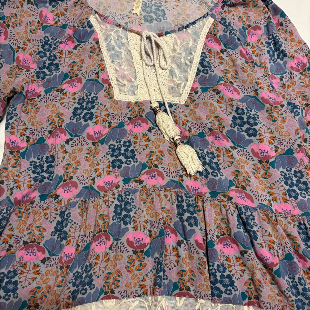 Matilda Jane Pink & Blue Floral Lace-Tie Boho top